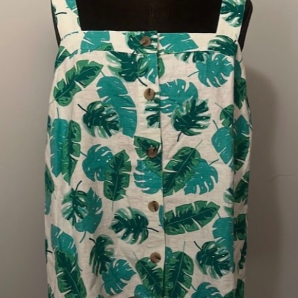 J. Crew Women's White Green Linen Blend Leaf Print Tank Top NWT
